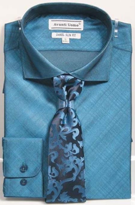 Mens Tapered Dress Shirts - Teal Shirt