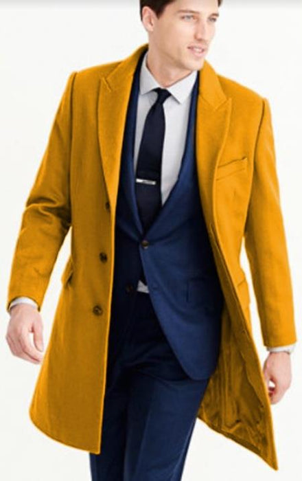 Mens Carcoat - Gold Three Quarter Peak Lapel Topcoat