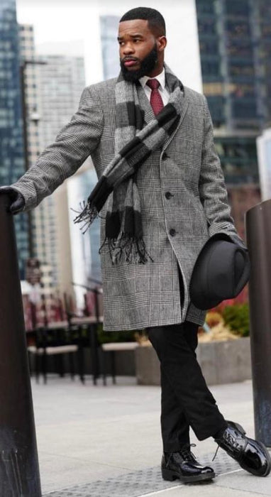 Mens Overcoat - Grey and Black Glen Plaid Carocat