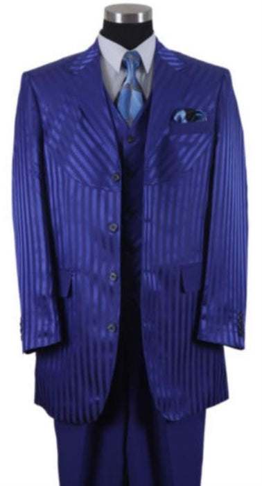 Long Tone on Tone Zoot Suit - Pinstripe Shiny Fashion Suit Royal Blue