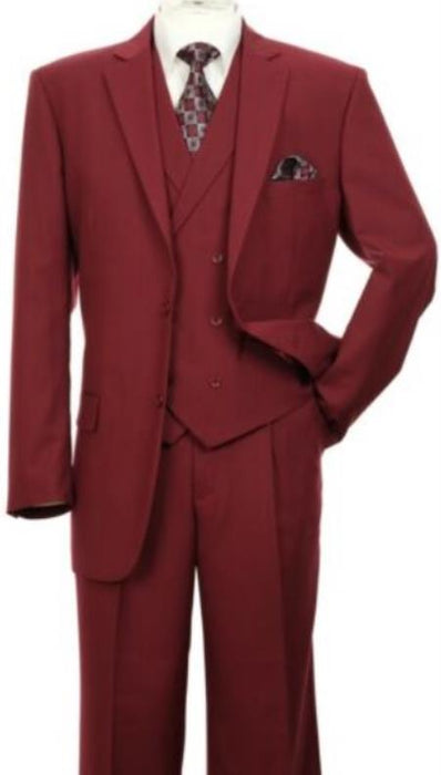 Modern Fit Wool Feel Two Button Jacket with Suit Burgundy