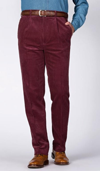 Burgundy Pleated County Corduroy Pants