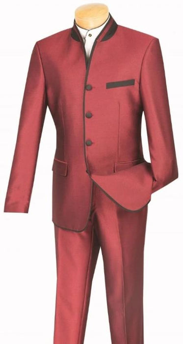 Wedding Groom Suit - Prom Tuxedo Suit - No Collar Weddig Tuxedo - Wine