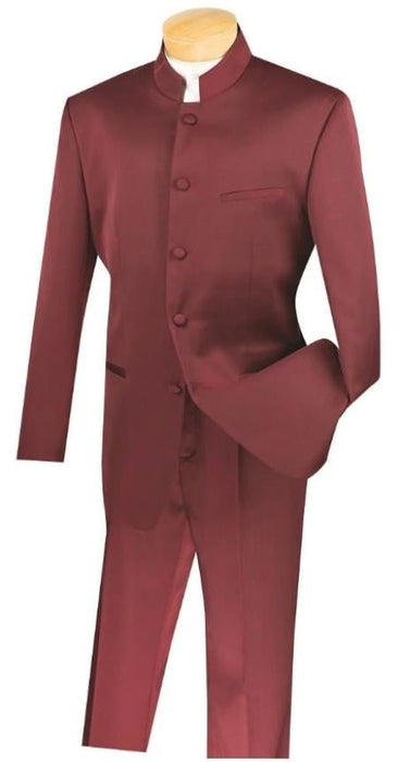 Wedding Groom Suit - Prom Tuxedo Suit - No Collar Weddig Tuxedo - Burgundy