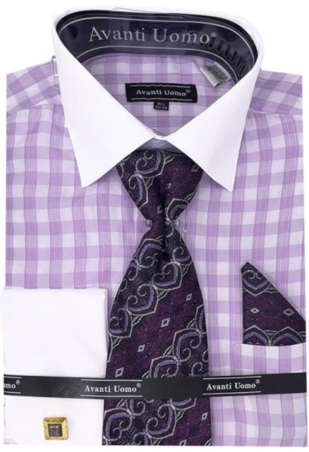 Mens Lilac Check Dress Shirt