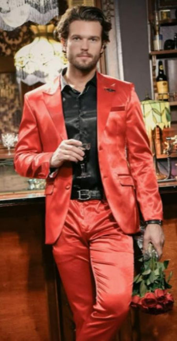 Mens Red Shiny Suit