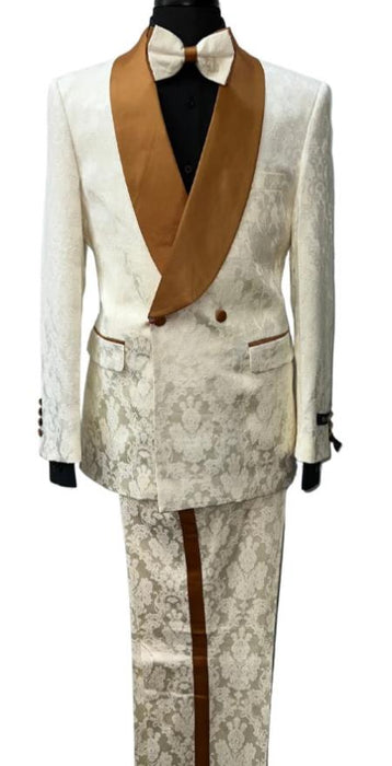 Mens 2 Button Shawl Lapel Suit Ivory ~ Rust