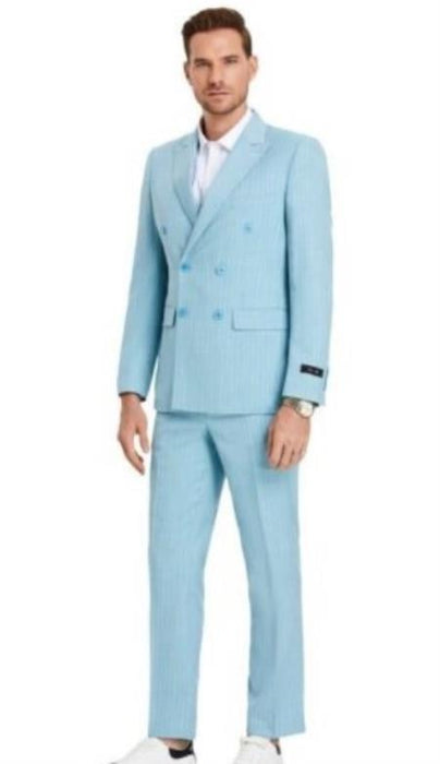 Double Breasted Suits - Slim Fit - Blue Stripe Suit