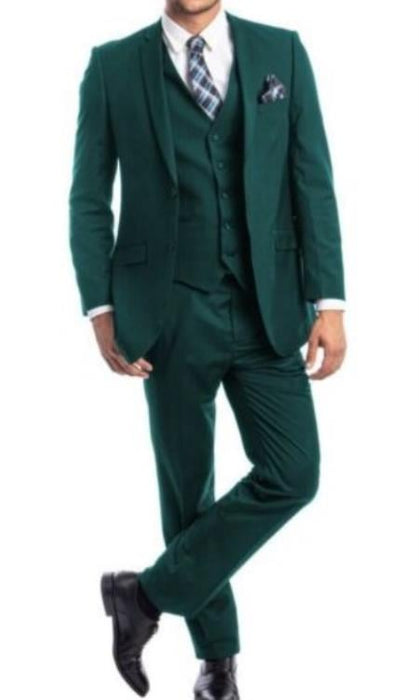 Mens Forest Green 3 Piece 2 Button Slim Fit Suit