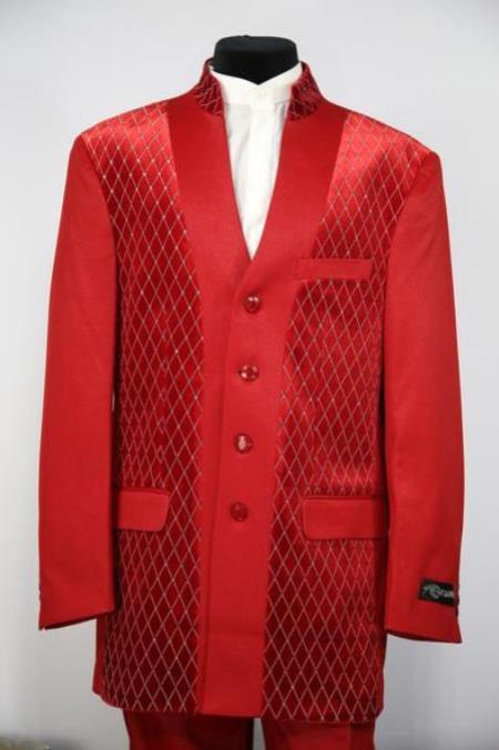 Mandarin Collar Tuxedo - Mandarin Tuxedo - No Collar Suit - Red Suit