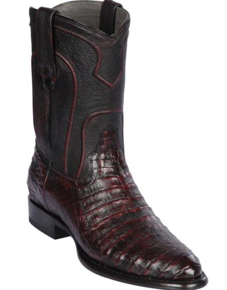 Mens Los Altos Original Caiman Belly Roper Toe Boots Black Cherry