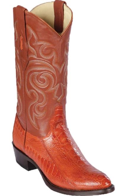 Mens Los Altos Original Ostrich Leg Round Toe Boot Cognac