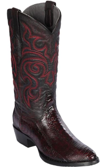 Mens Los Altos Original Ostrich Leg Round Toe Boot Black Cherry