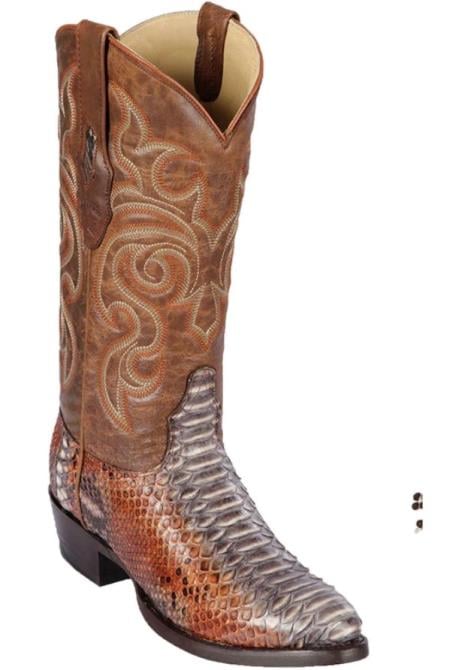 Mens Los Altos Python Round Toe Boot Rustic Cognac