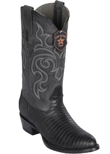 Mens Los Altos Lizard Skin Round Toe Boot Black