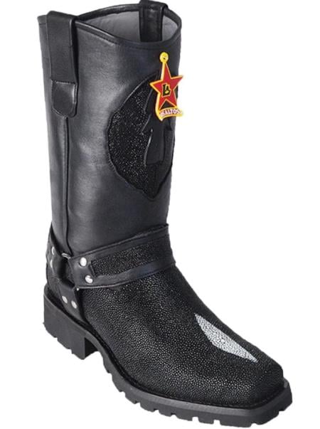 Mens Los Altos Single Stone Stingray Biker Boot Black