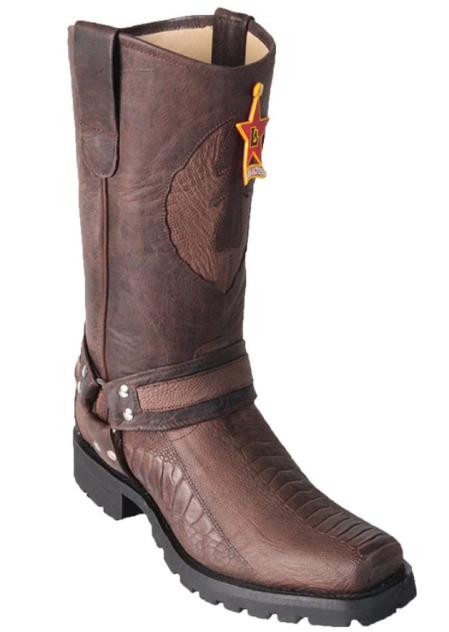 Mens Los Altos Ostrich Leg Biker Style Boot Brown