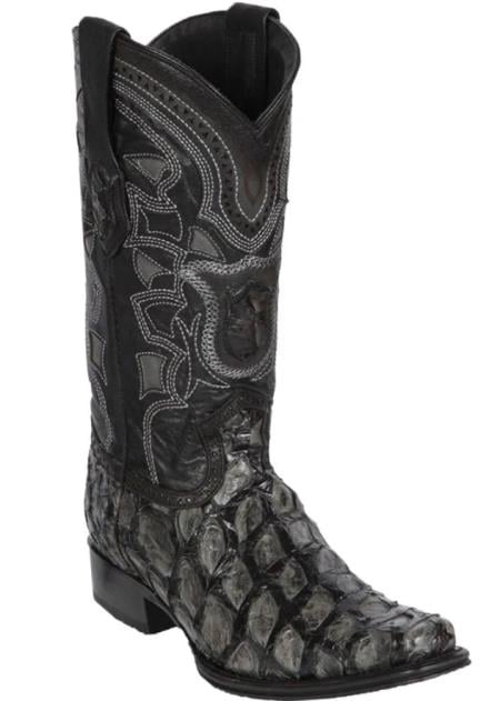 Mens Los Altos Monster Fish European Square Toe Boot Gray ~ Black