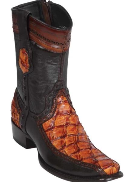 Mens Wild West Monster Fish with Deer Dubai Toe Short Boot Cognac