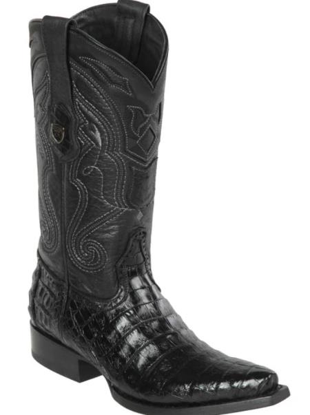 Mens Wild West Caiman Belly Skin Snip Toe Boot Black