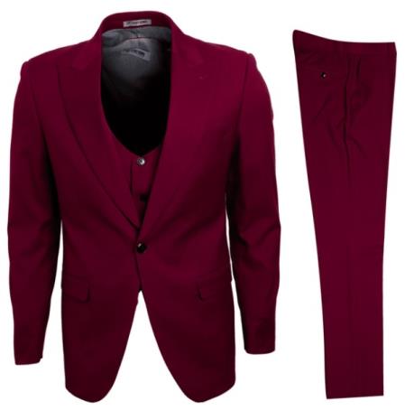 Stacy Adams Suit 1920s Vest Burgundy Big Lapels 3 Piece