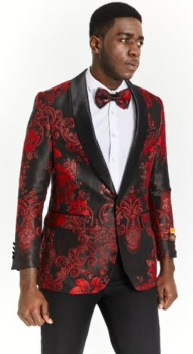 Mens Black ~ Red Paisley Blazer - Big and Tall Sport Coat With Bowtie