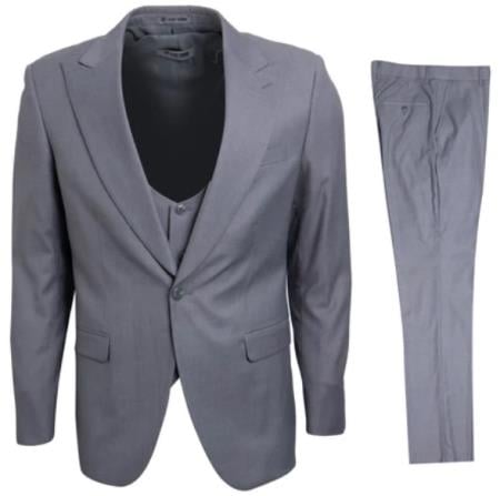 Mens One Button Peak Lapel Expandable Waist Suit Light Grey