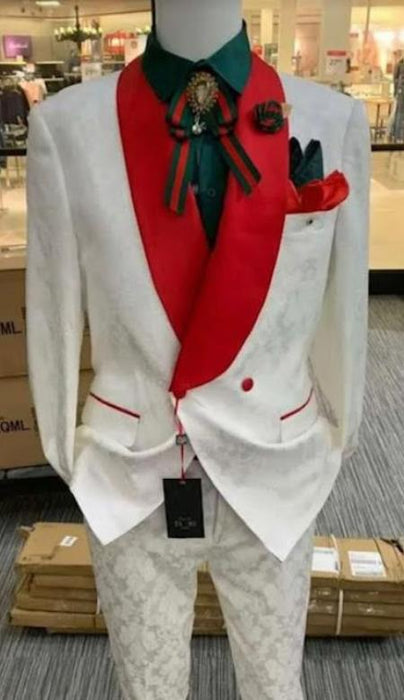 White and Red Tuxedo - Prom Suit - Groom Suit