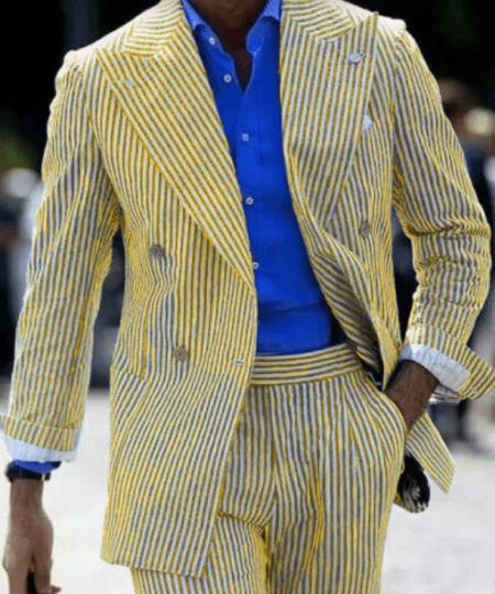 Double Breasted Suits - Seersucker Suit - Summer Suit - Yellow