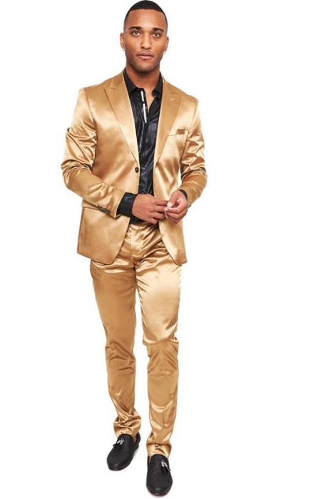 Gold Shiny Suit - Flashy Sateen Suit - Bright Color