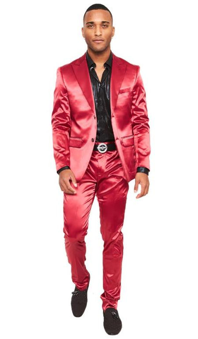 Burgundy Shiny Suit - Flashy Sateen Suit - Bright Color