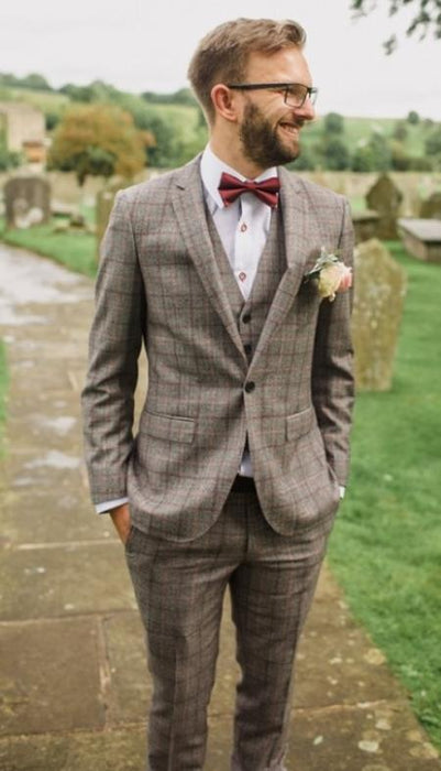 SKU#JA60782 Groomsmen Tweed Suit - Brown Herringbone Western Suit