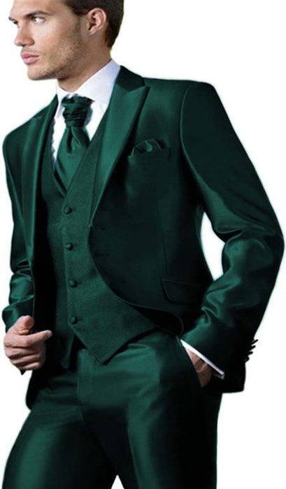 Shiny Suit - Prom Suit - Vested Sateen Flashy Suit - Emerald