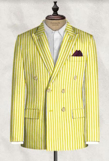 Double Breasted Seersucker Suit - Yellow Summer Suit