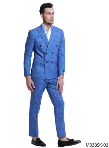 Slim Fit Double Breasted Suit Blue