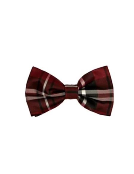 Mens Formal - Wedding Bowtie - Prom Burgundy Plaid Bowtie