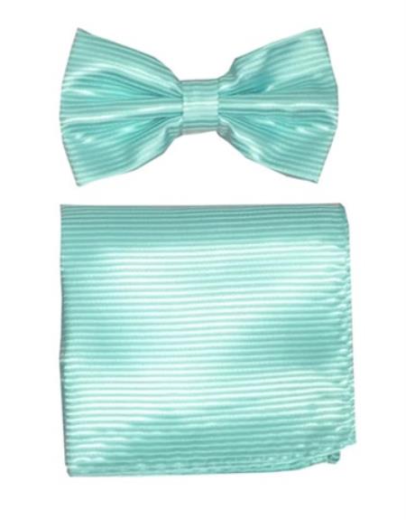 Mens Formal - Wedding Bowtie - Prom Aqua Tonal Stripe Bowtie