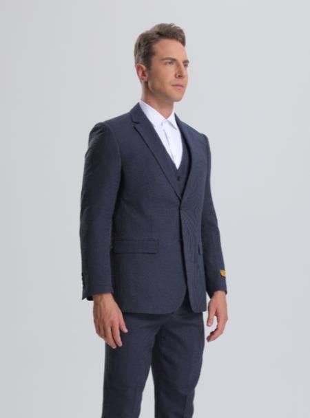 Seersucker Suit - Summer Suit - Cotton Suit - Dark Blue