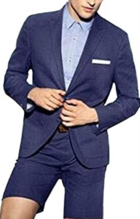 Cotton Fabric Navy Suit - Mens Suits With Shorts - Summer Suit