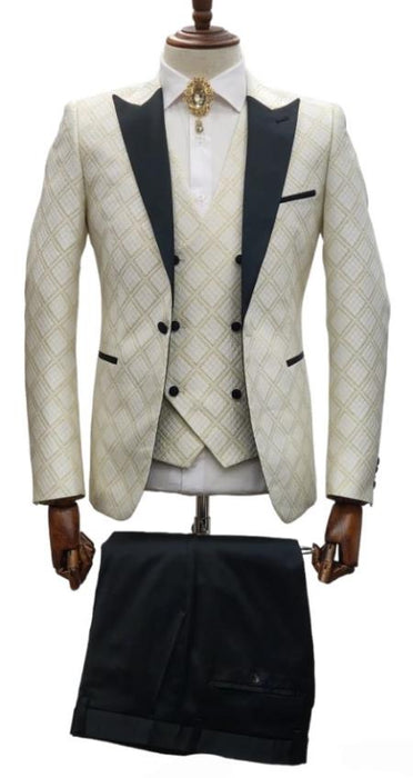 White and Gold Tuxedo - White and Gold Prom Suit - Wedding Tuxedo