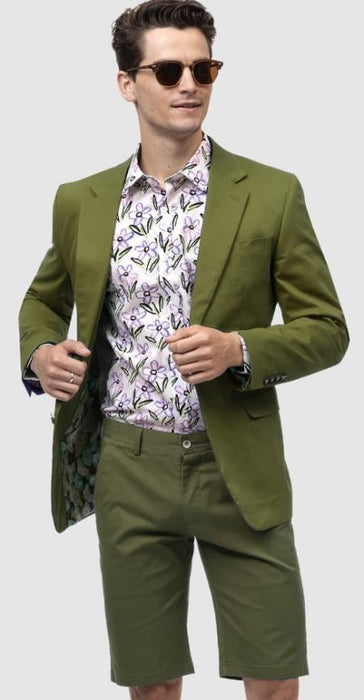 Mens Suits With Shorts - Olive Summer Suit