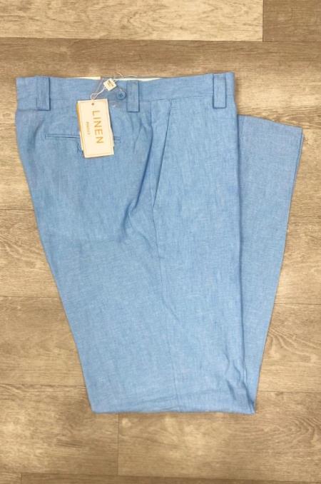 Linen Flat Front Pants Lake Blue