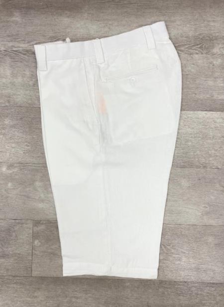 Linen Flat Front Pants White