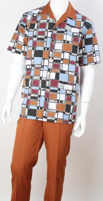 Walking Suit - Orange Matching Short Sleeve Shirt and Pants