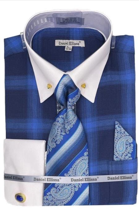 Royal Pin Collar Dress Shirt With Collar Bar