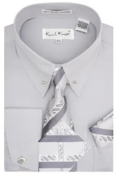 Silver Pin Collar Dress Shirt With Collar Bar