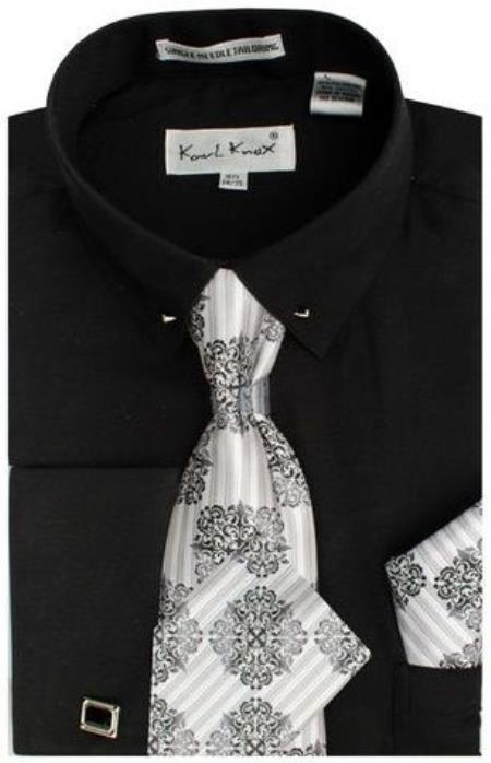 Black Pin Collar Dress Shirt With Collar Bar