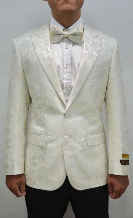 Ivory Dinner Jacket - Ivory Blazer - Cream Paisley Wedding Tuxedo Jacket