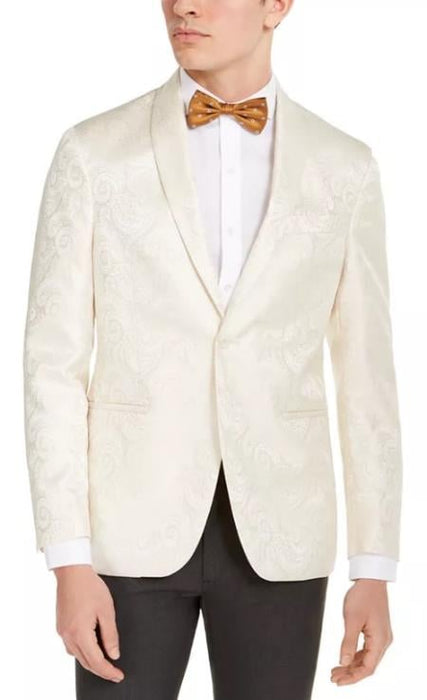 Ivory Dinner Jacket - Ivory Blazer - Cream Paisley Wedding Tuxedo Jacket