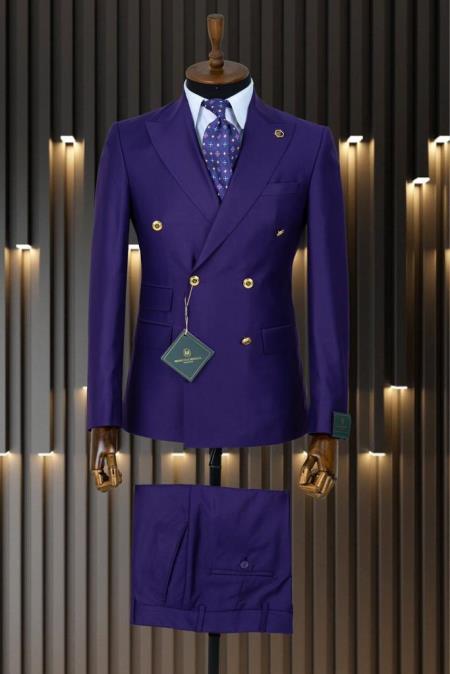 Mens Double Breasted Suit - Purple Suit